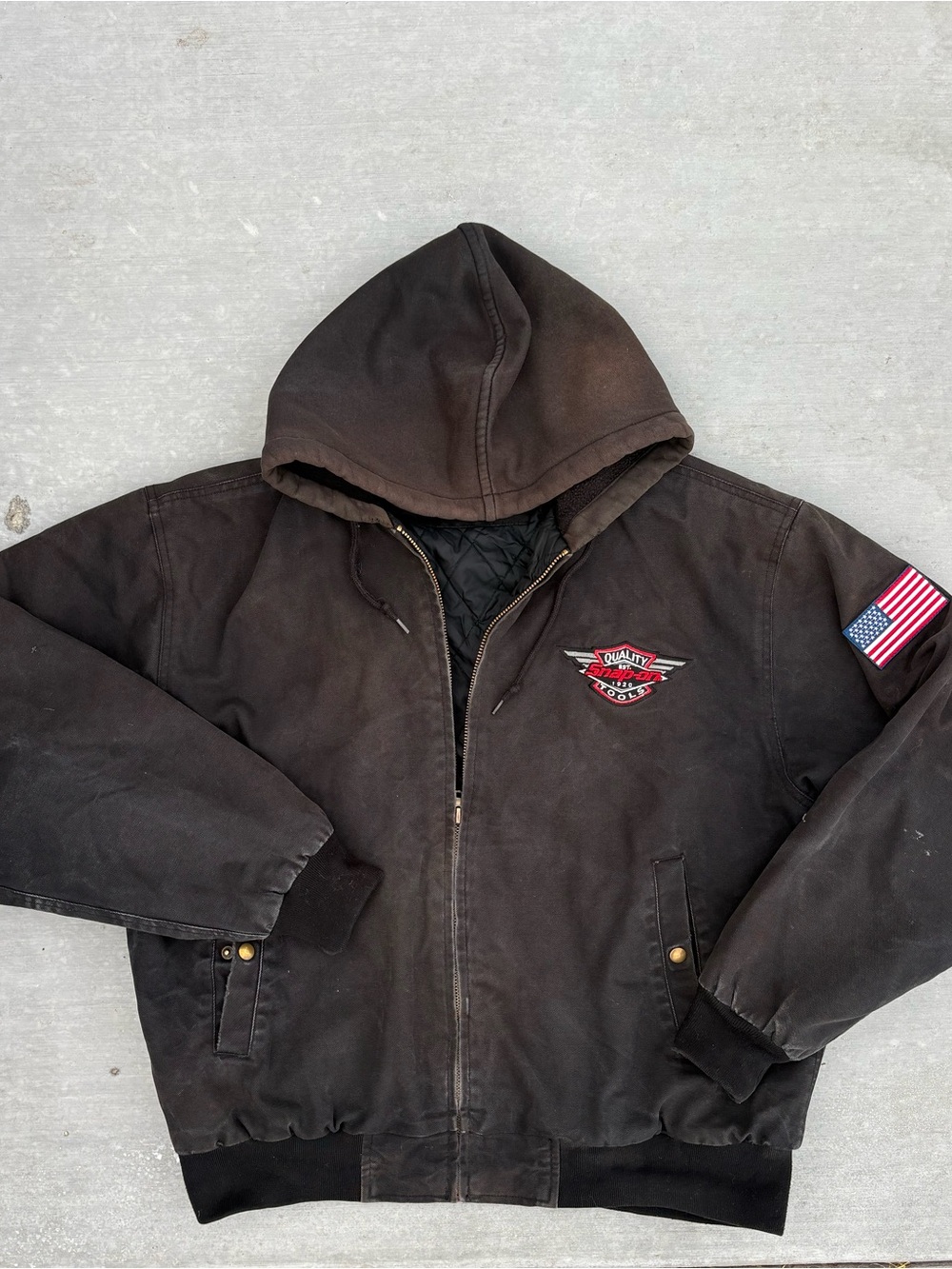 Vintage 2003 Snap-On Tools Hooded Canvas Work Jacket XL Quilted Lined